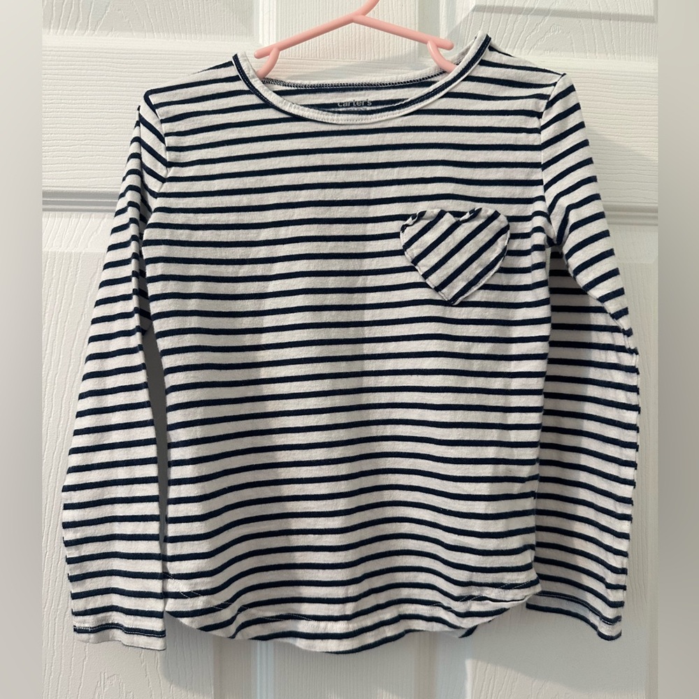 Carter’s Navy and White Striped Long Sleeve Tee